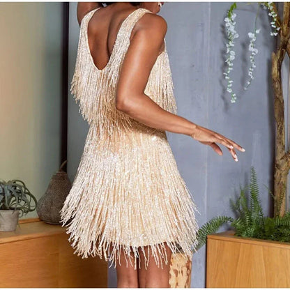 Sequins Feather Mini Spaghetti Dress