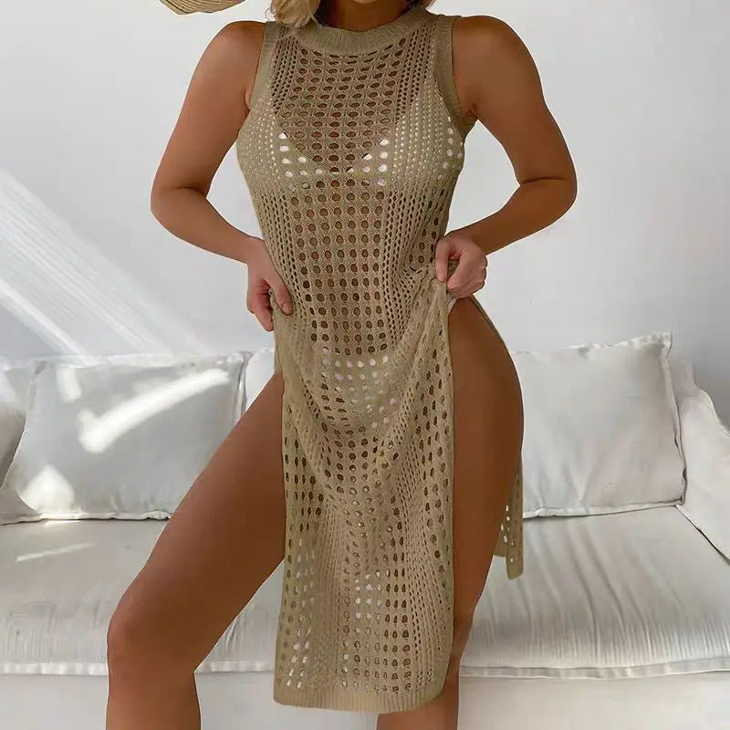 Hollow-Out O-Neck Midi Dress