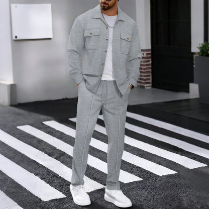 Waffle Long-Sleeve Cardigan Pants Set