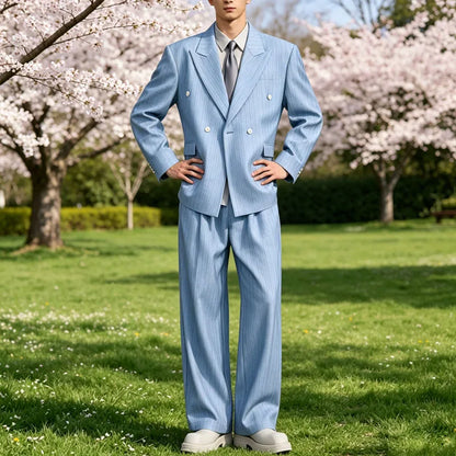 Pinstripe Double-Breasted Wide-Leg Suit