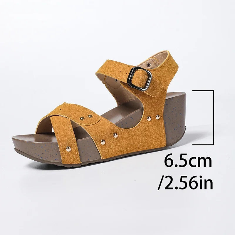 Rivet Wedge Buckle Sandals
