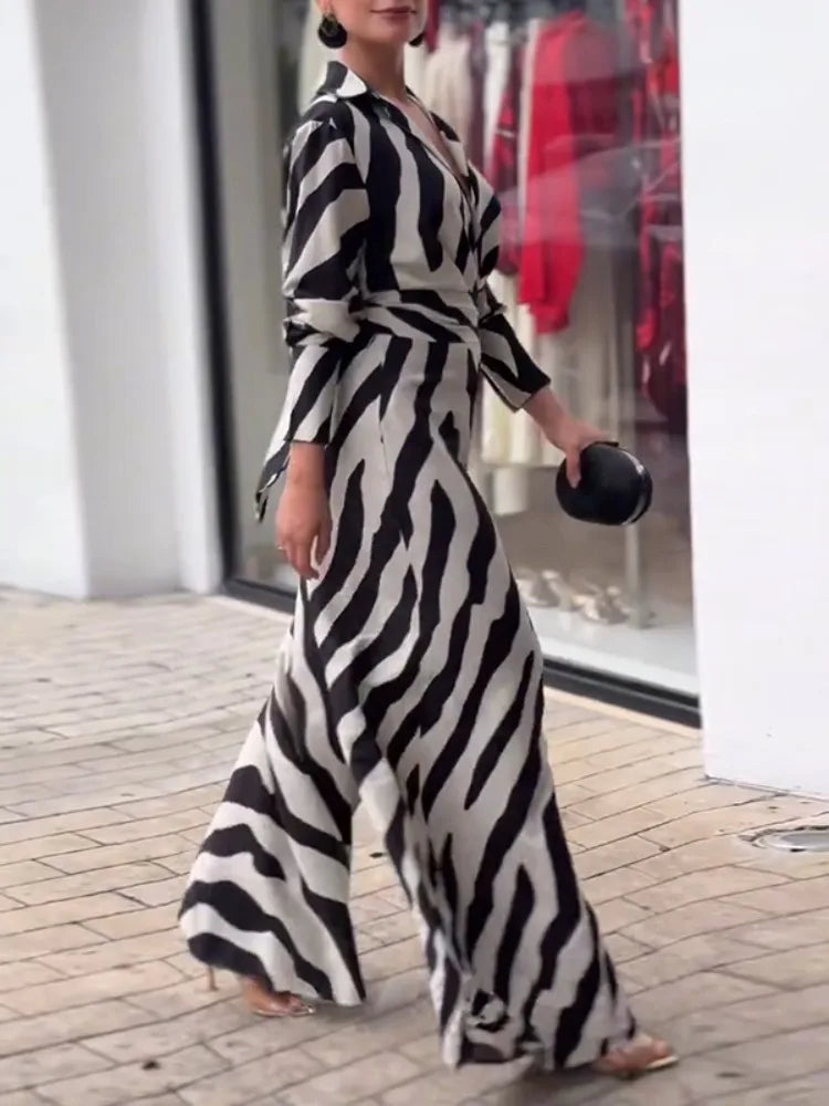 Zebra Print Wide Leg Jumpsuit