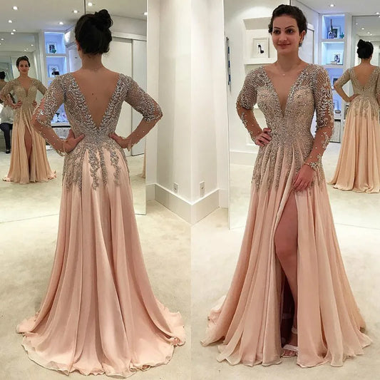 Luxury Beading Long Sleeve Dress