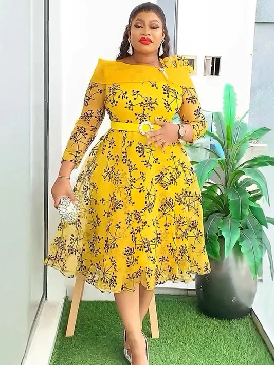 Wedding Print Midi Evening Dress