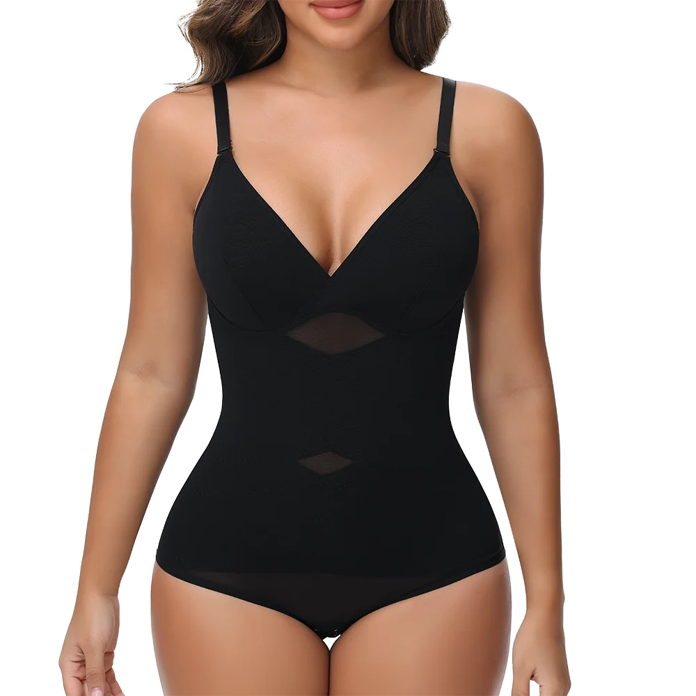 Cross-Waist Mesh Shapewear Bodysuit