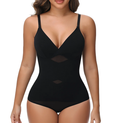 Cross-Waist Mesh Shapewear Bodysuit