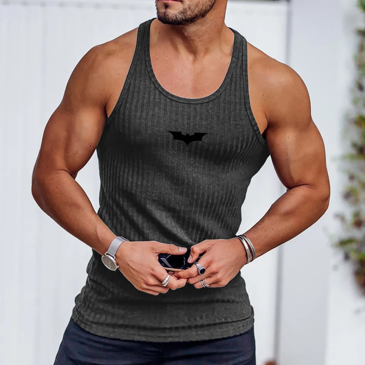 Bat-Sleeve Stripe Gym Tank Top