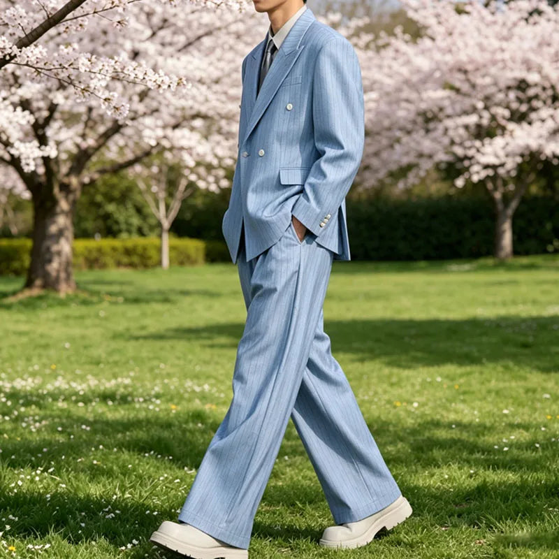 Pinstripe Double-Breasted Wide-Leg Suit