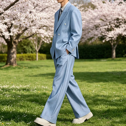 Pinstripe Double-Breasted Wide-Leg Suit