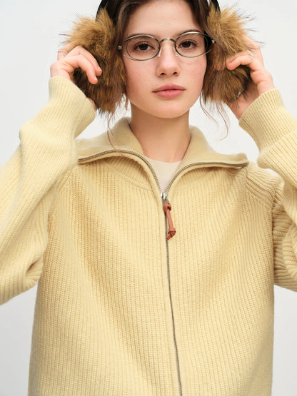 Wool Blend Zip-Front Cardigan