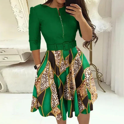 Patchwork A-Line Belt Dress