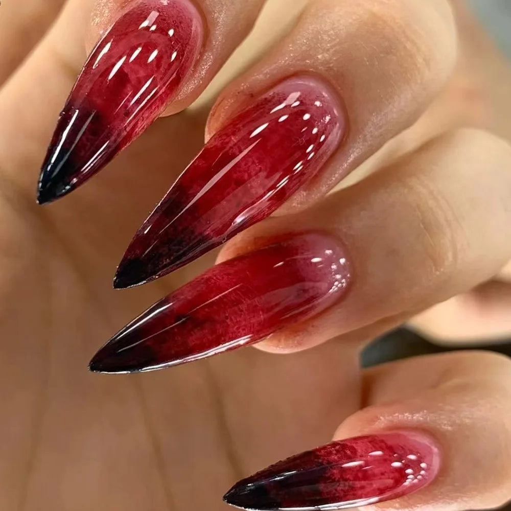 Almond Red Press Nails