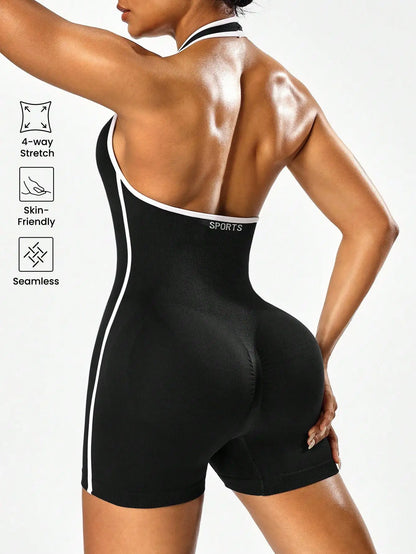 Color-Block Backless Yoga Jumpsuit