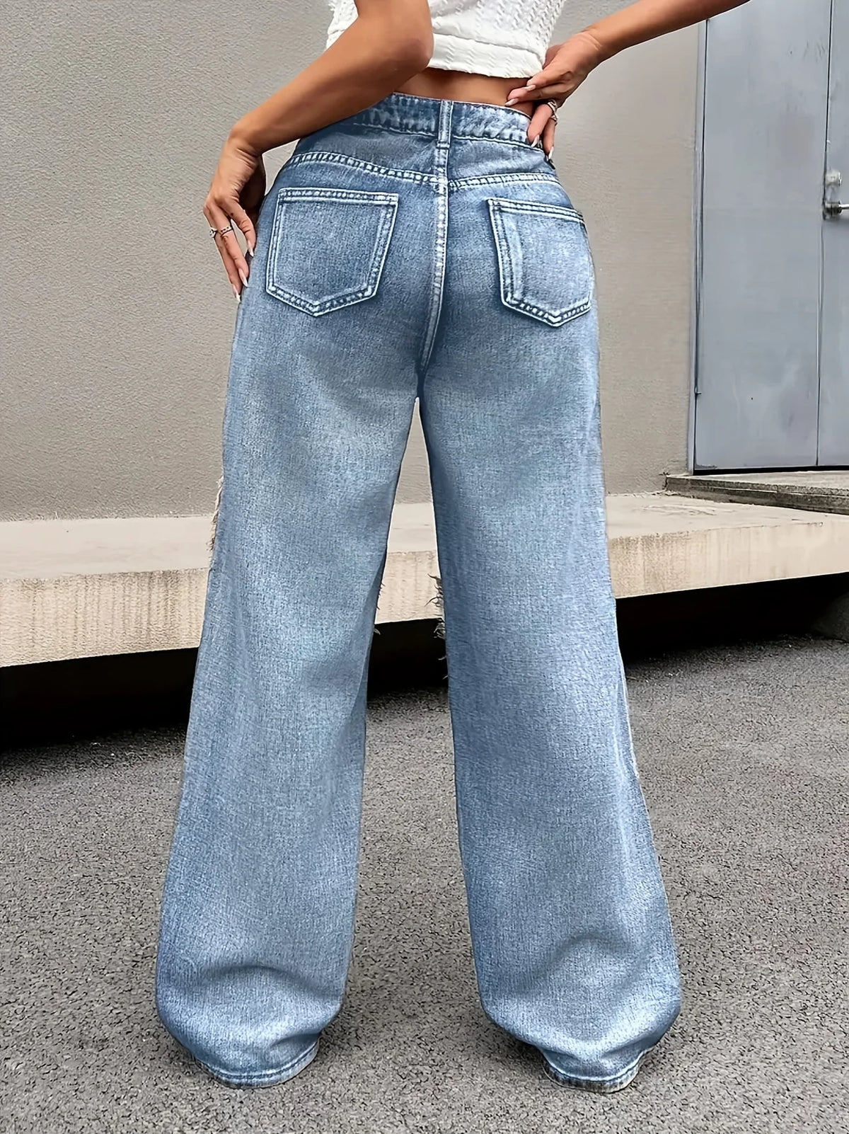 Fringed Wide-Leg Straight Jeans