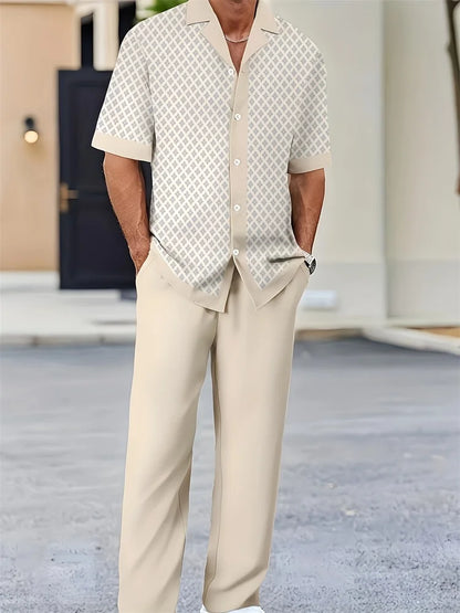 Striped 3D Print Lapel Shirt Set