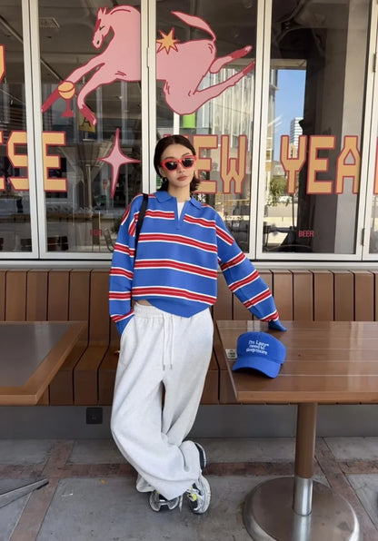 Yellow Striped Polo Neck Sweater