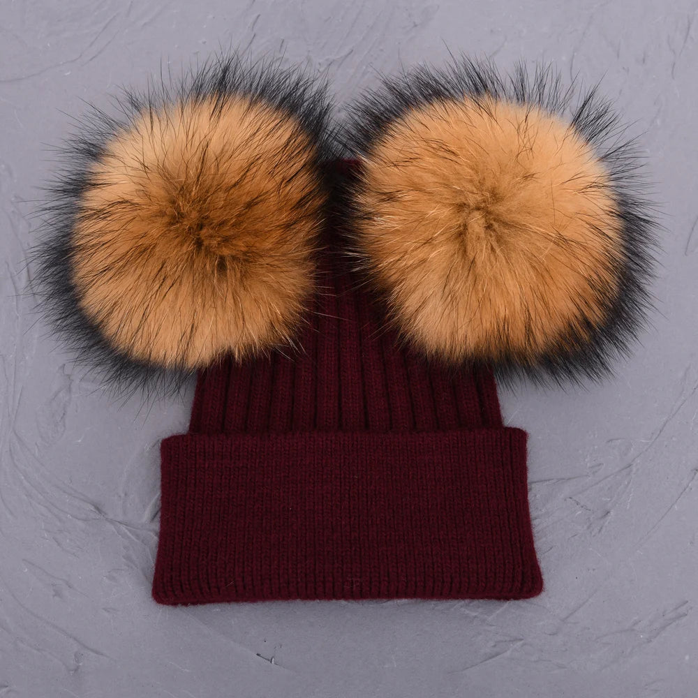 Double Fur Pompom Beanie