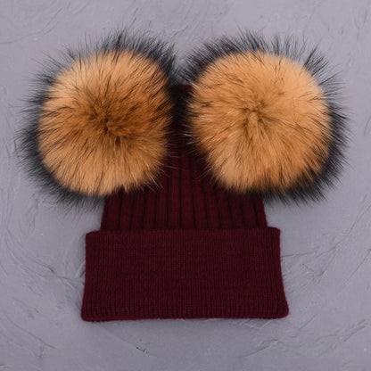 Double Fur Pompom Beanie