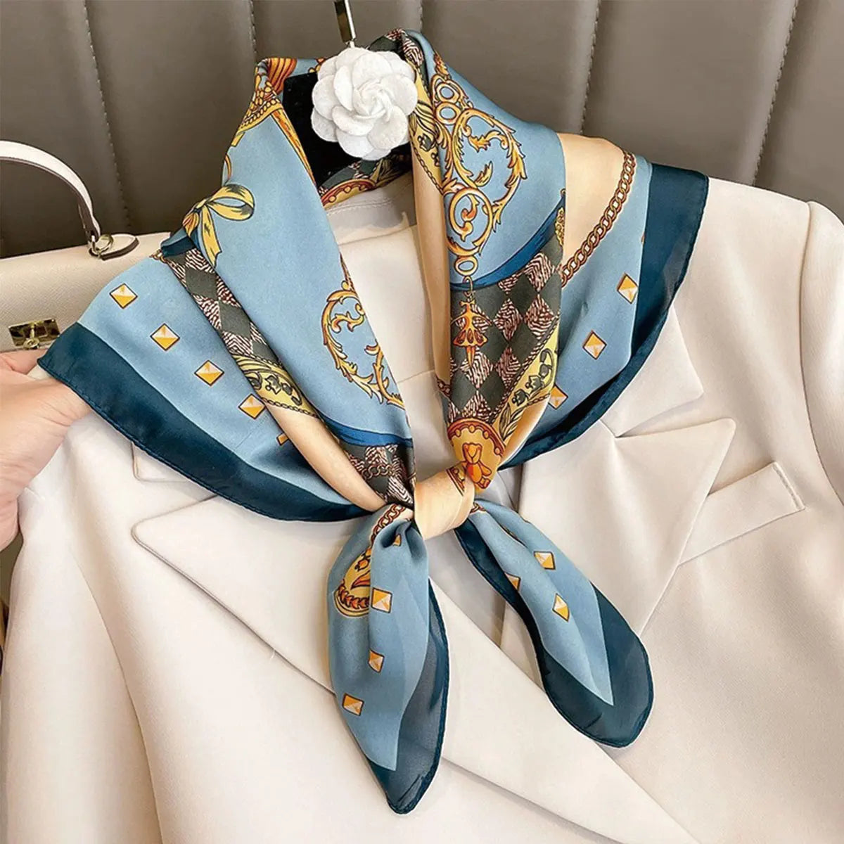 Korean Silk Print Square Scarf
