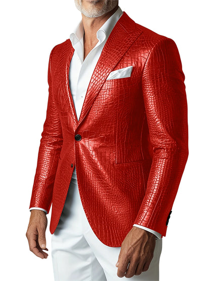 Crocodile PU Leather Suit Blazer