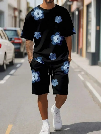 Printed Round Neck T-Shirt Shorts Set