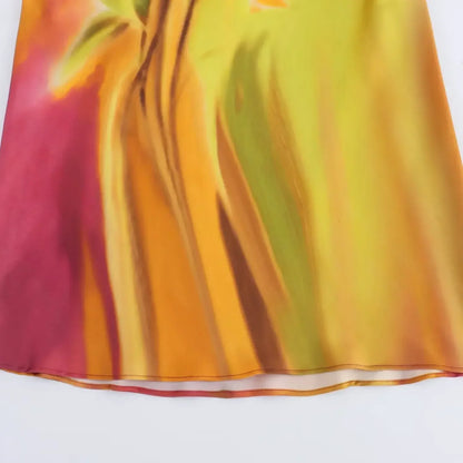 Printed Satin Halter Midi Dress