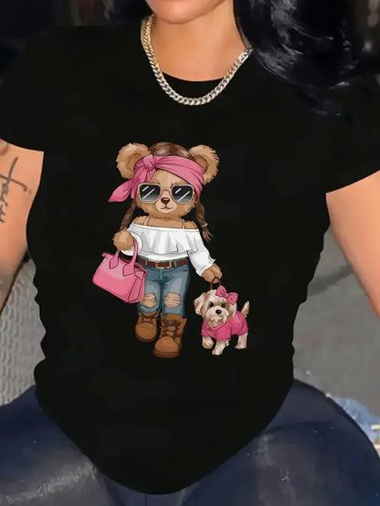 Bear Print Crew-Neck T-Shirt