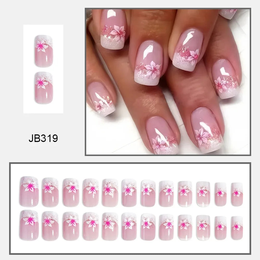 Pink Floral Press Nails