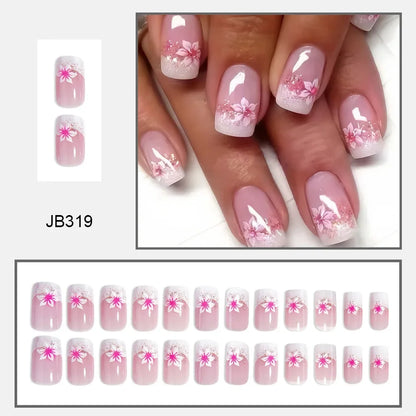 Pink Floral Press Nails
