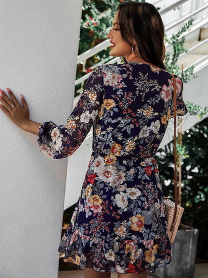 Floral V-Neck Chiffon Dress