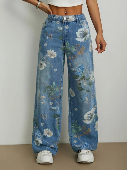 Vintage Floral Wide-Leg Jeans