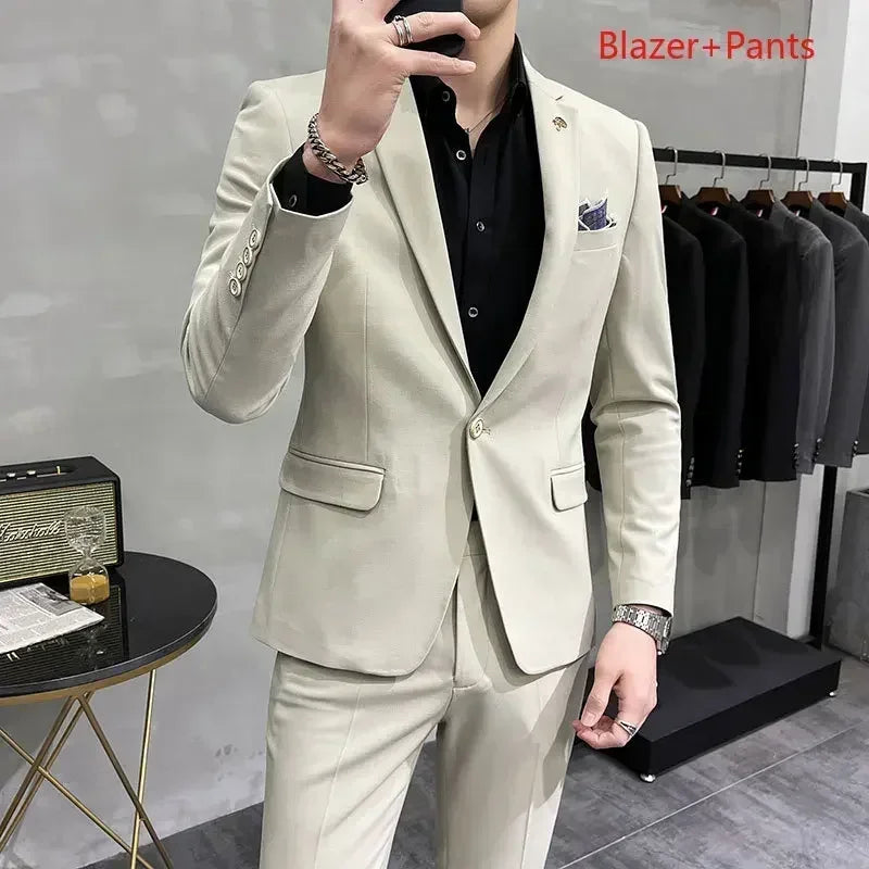 High-End Plaid Slim Business Suit