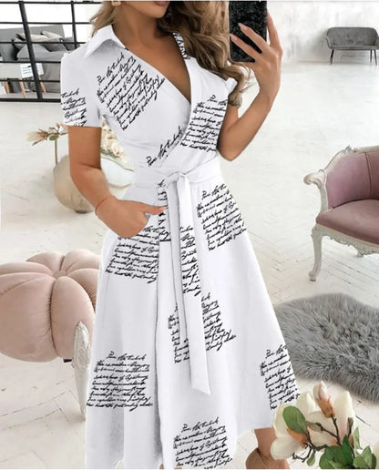 Printed V-Neck Sash Dress