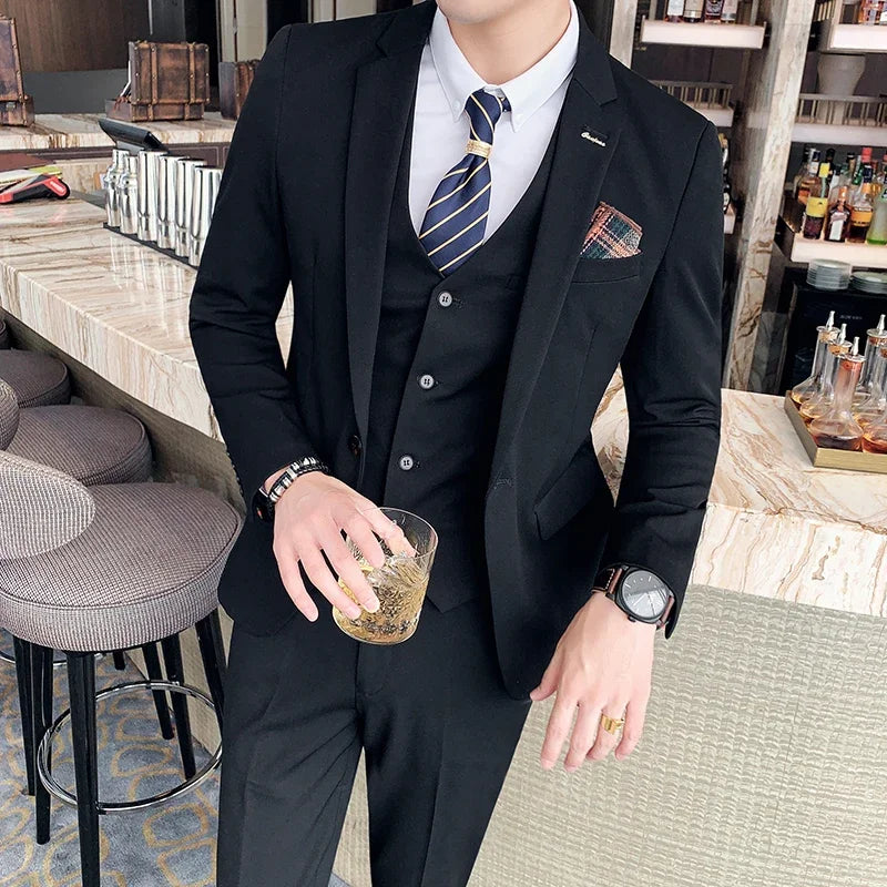 Lattice Plaid Three-Piece Formal Suit