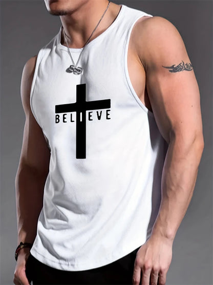 Cross Print Streetwear Tank Top