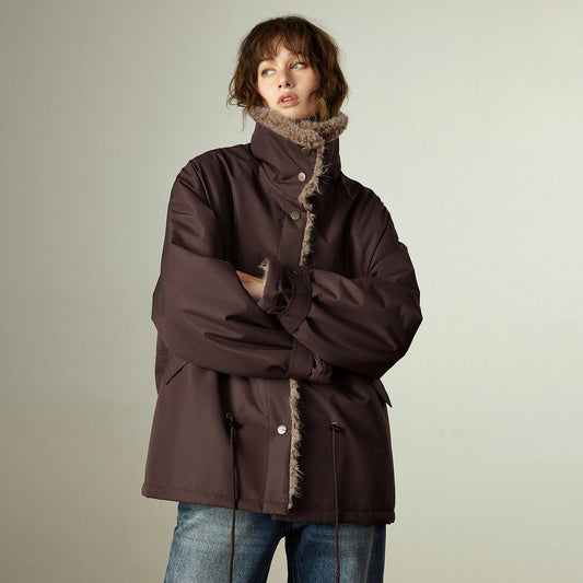 Oxford Fabric Single-Breasted Coat