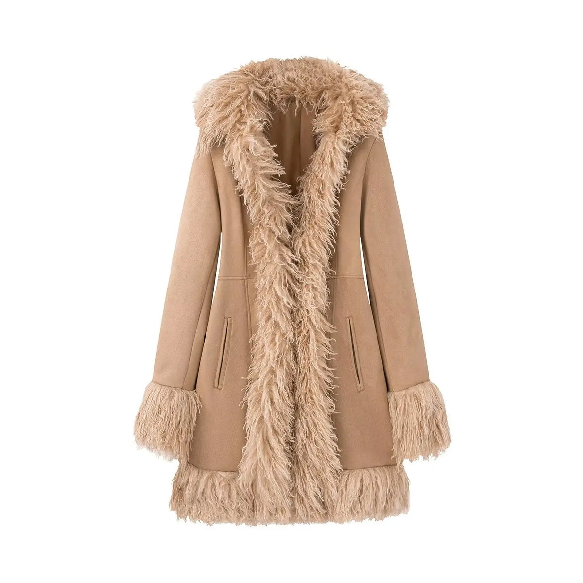 Spliced Faux Fur Overcoat