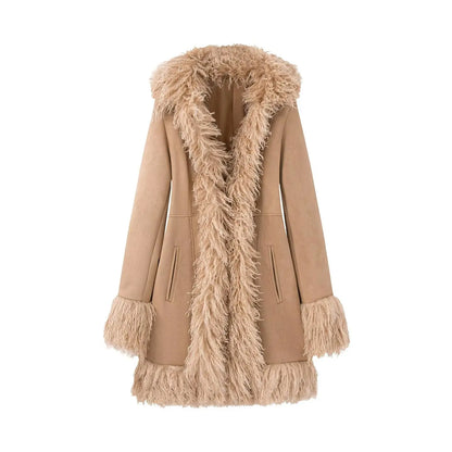 Spliced Faux Fur Overcoat