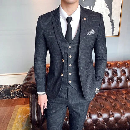 Lattice Plaid Three-Piece Formal Suit