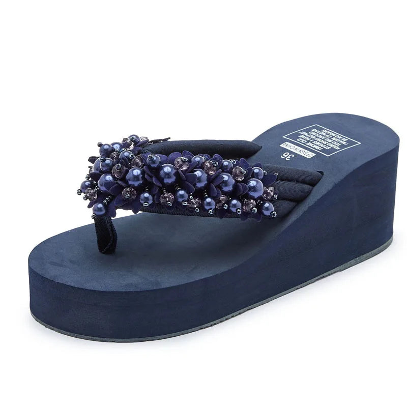 Bead String Wedge Flip Flops