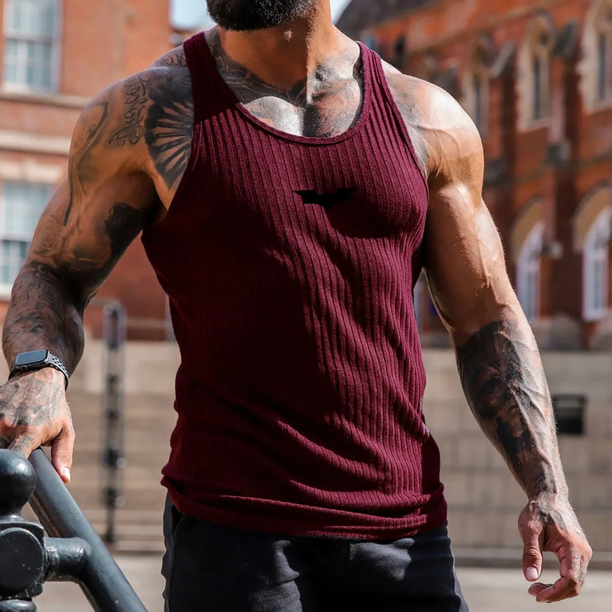 Bat-Sleeve Stripe Gym Tank Top