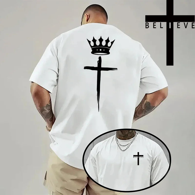 Jesus Cross Print Cotton Tee