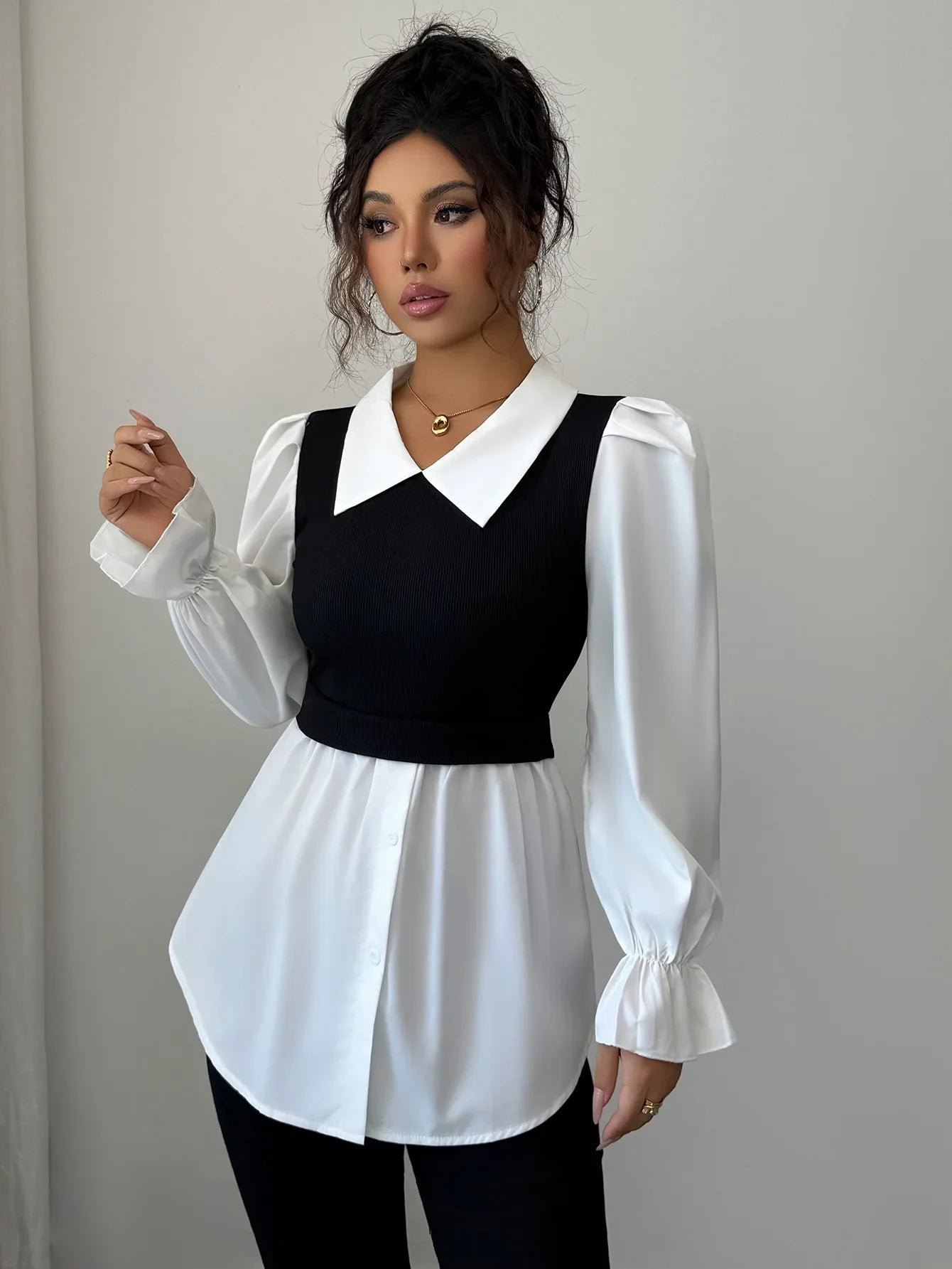 Faux Two-Piece Blouse