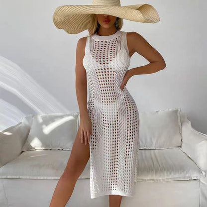 Hollow-Out O-Neck Midi Dress