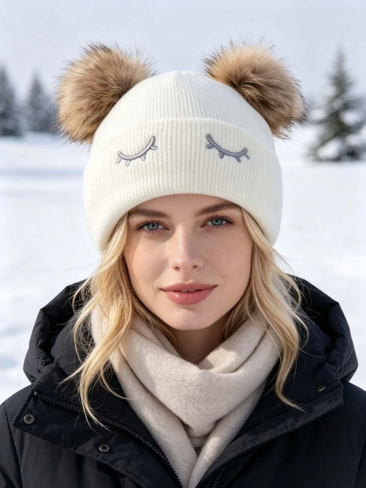 Double Pom Pom Knit Beanie