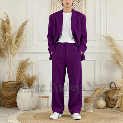Peak-Lapel Loose Casual Suit Set