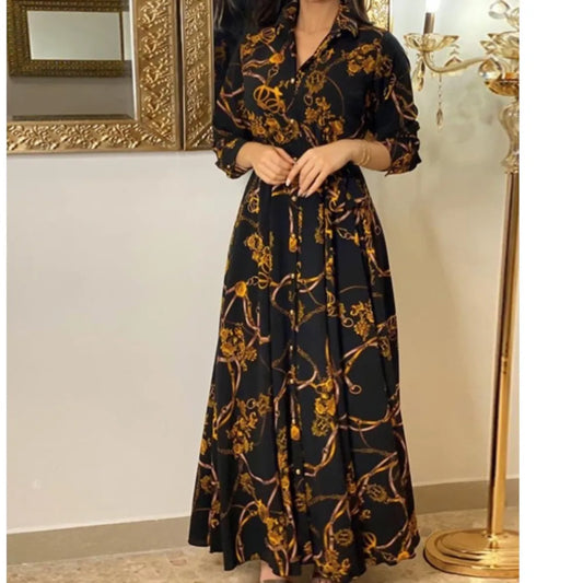 Single-Breasted Printed Shirt Dress