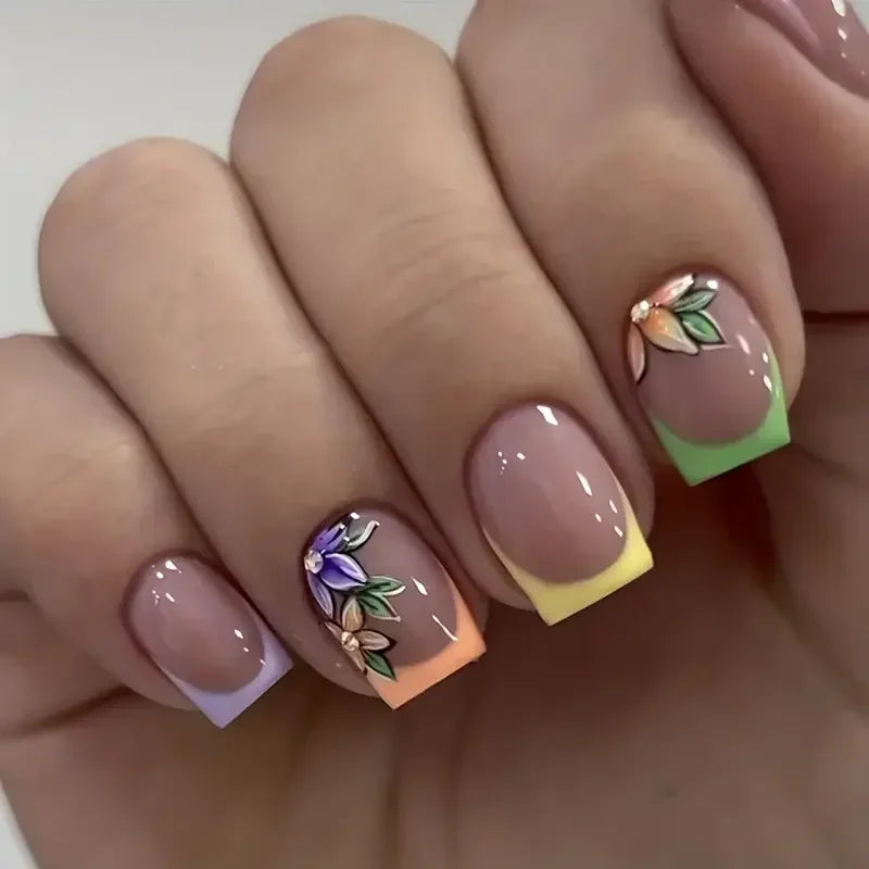 Pink Floral Press Nails