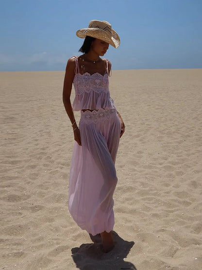 Lace Camisole Wide-Leg Pant Set