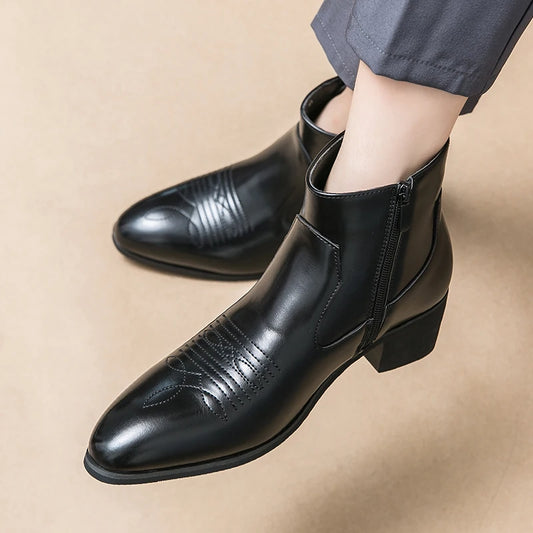 Black PU Cowboy Western Boots